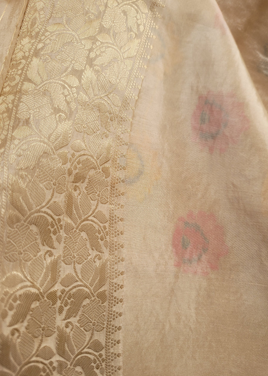 Ivory Colour Mushru Silk Saree- Banaras