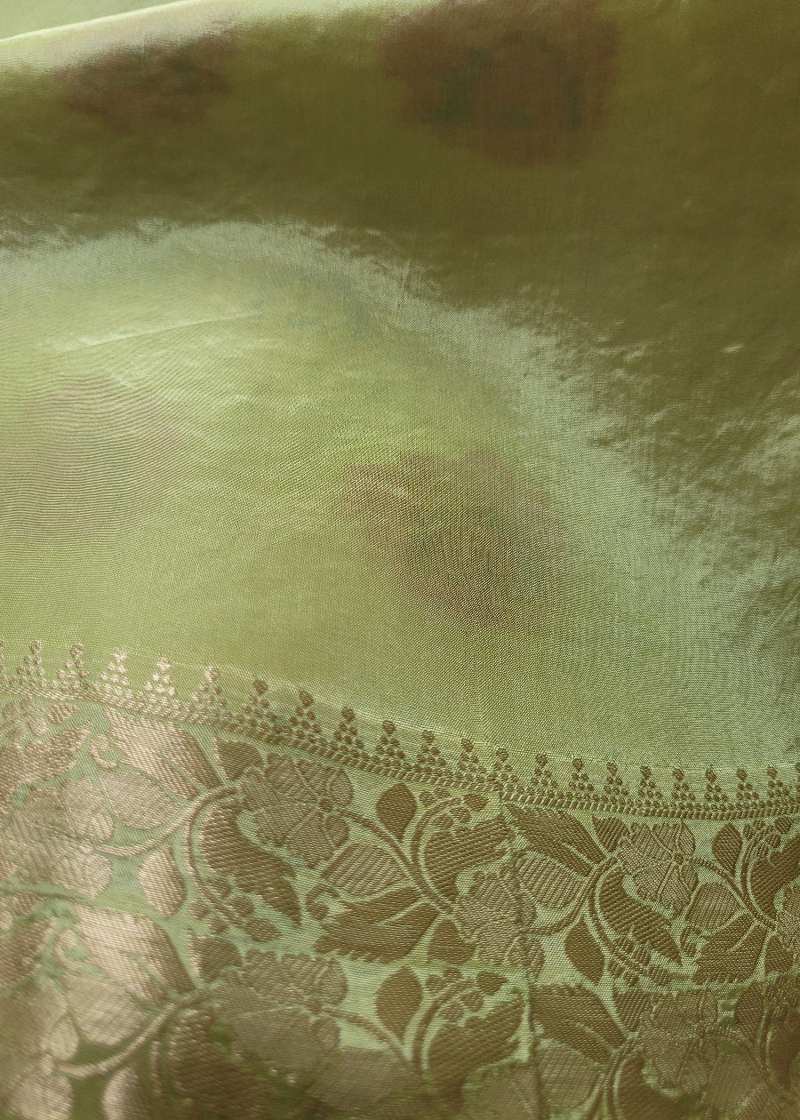 Light Sage Green Mushru Silk Saree- Banaras