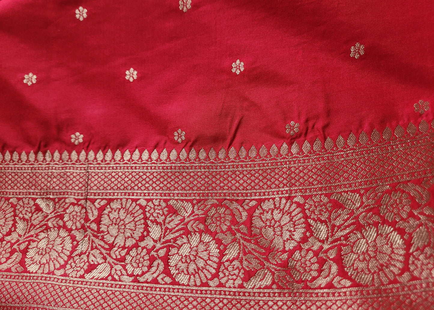 Bright Red Raw Mango Silk Saree- Banaras