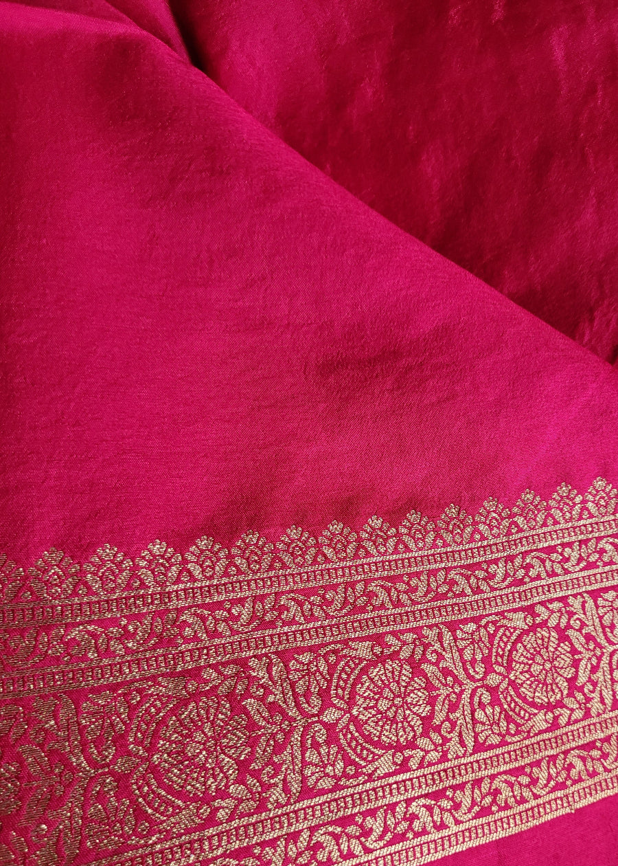 Wine And Fuchsia Pink Colour Tussar Saree- Banaras