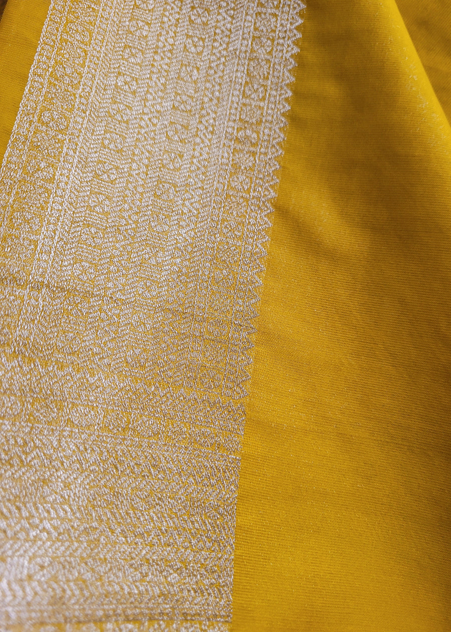 Bright Yellow Semi Georgette Saree-Banaras