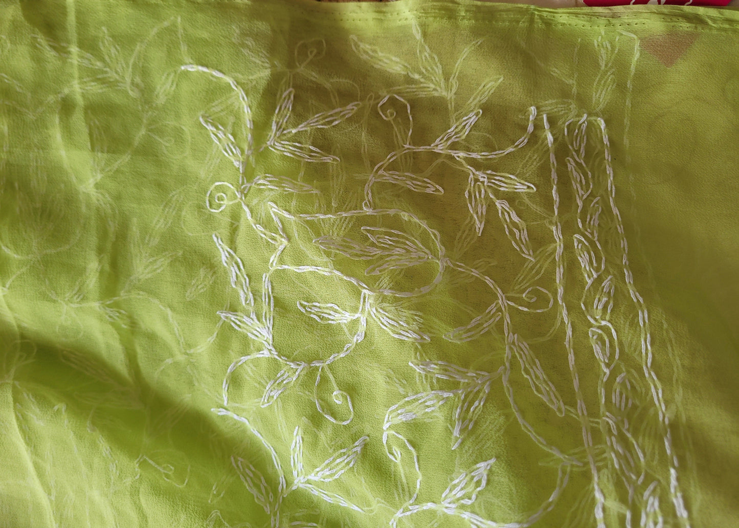 Pista Green Georgette chikankari Saree- UP