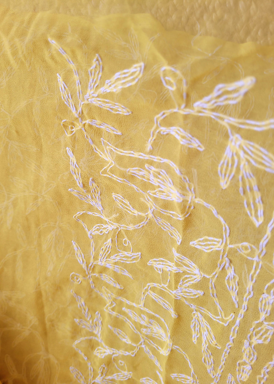 Yellow Georgette Chikankari Saree- UP