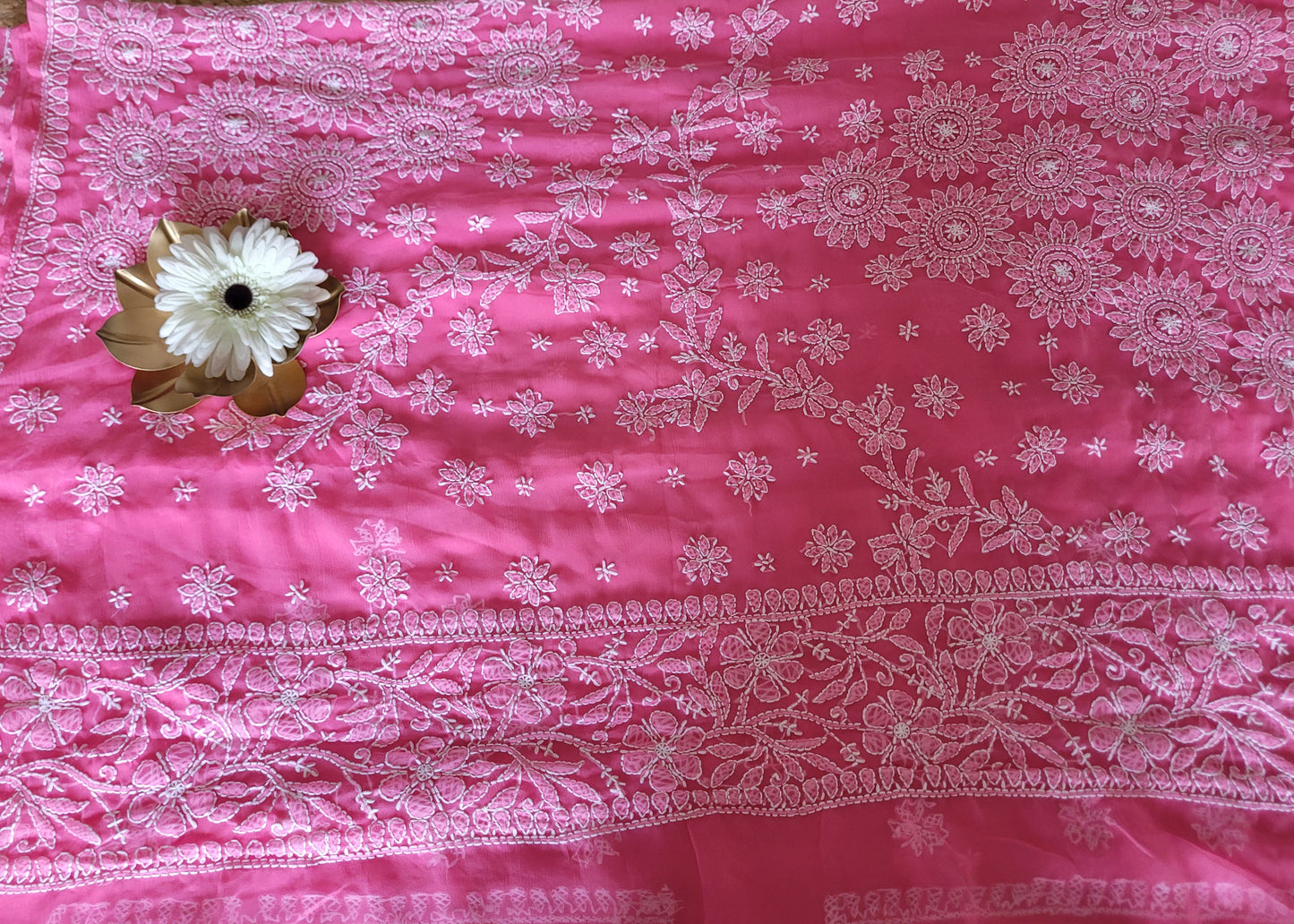 Pink Georgette Chikankari Saree- UP