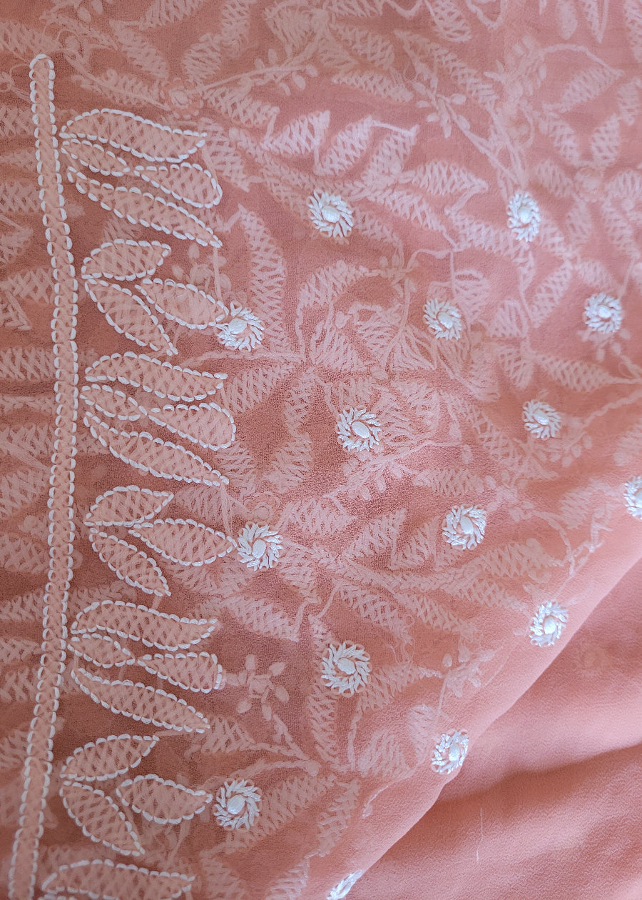 Peach Chikankari Georgette Saree-UP