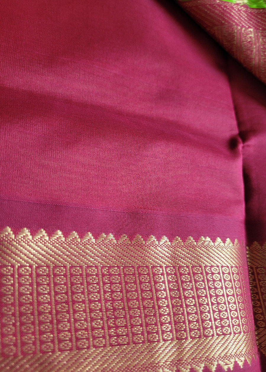 Greengram Green And Maroon Silk Cotton Saree-TN