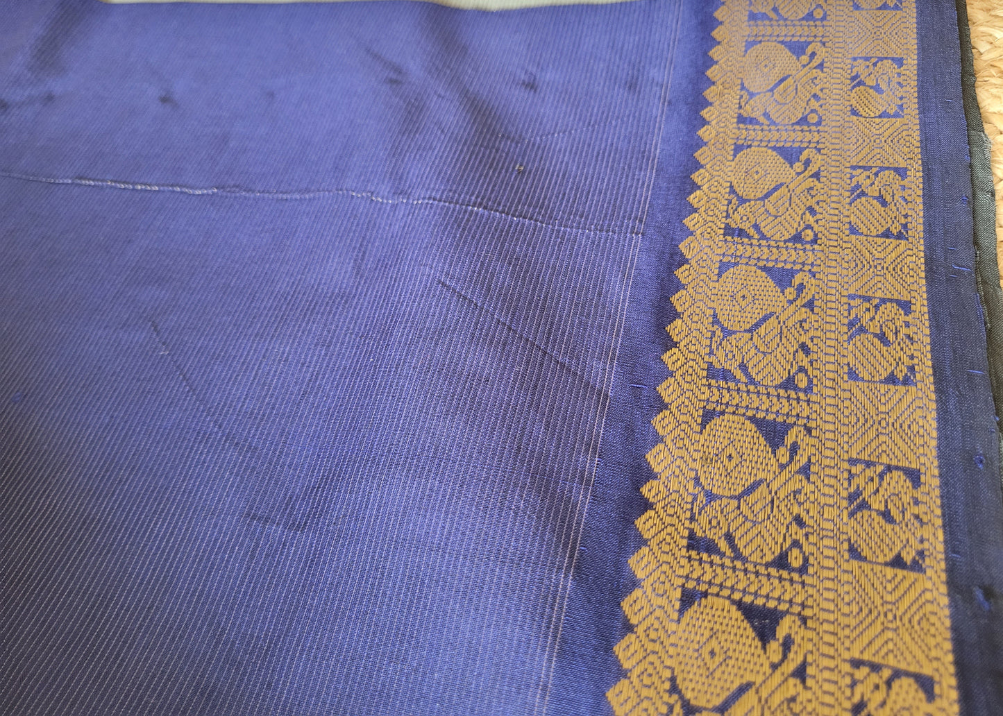 Grey and Blue SilK Cotton Saree-TN