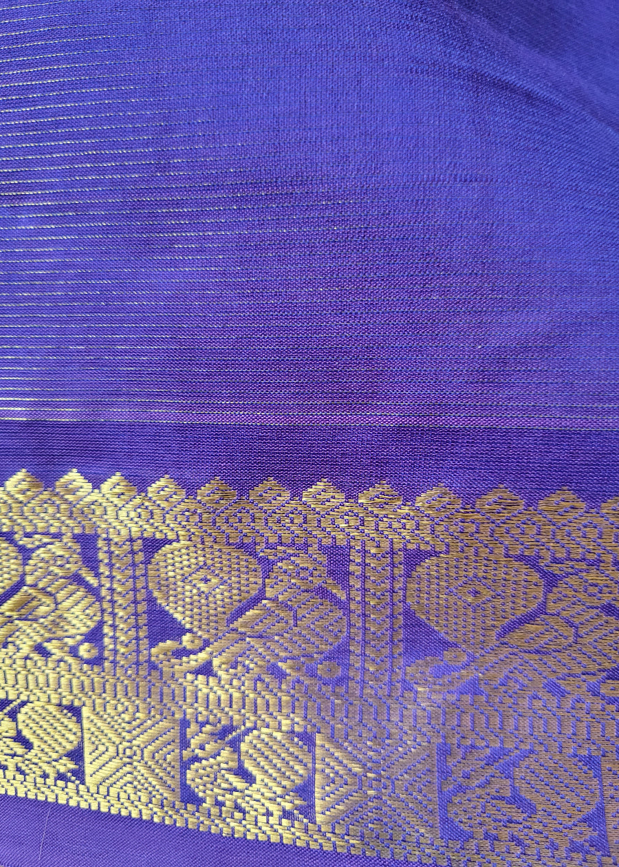Biscuit Colour And Purple Silk Cotton Saree- TN