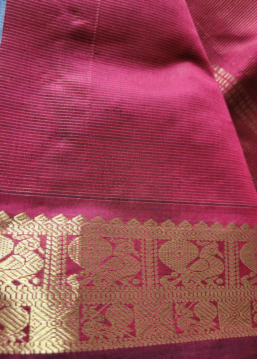 Grey And Deep Red Sil Cotton Saree- TN