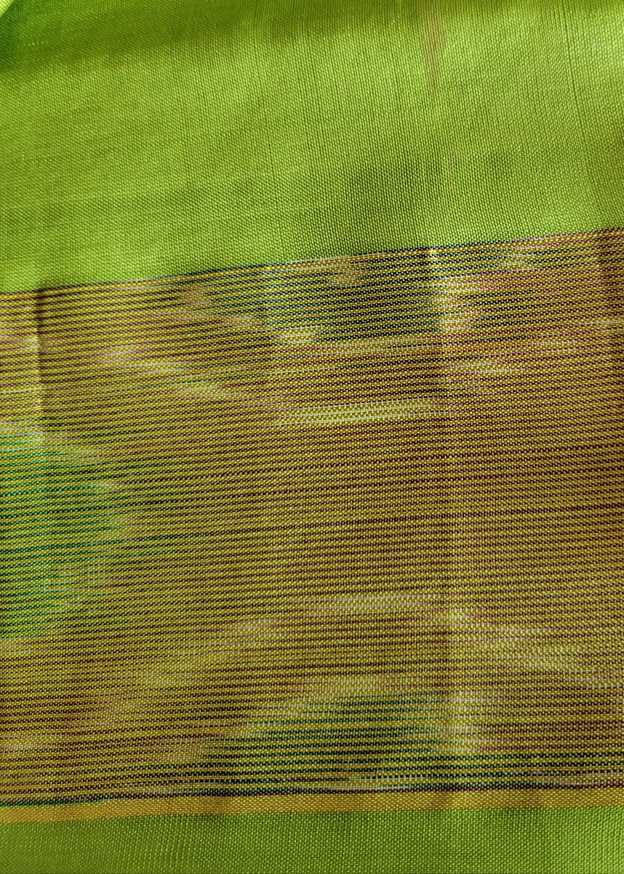 Checked Design Maroon And Leaf Green Silk Cotton Saree- TN