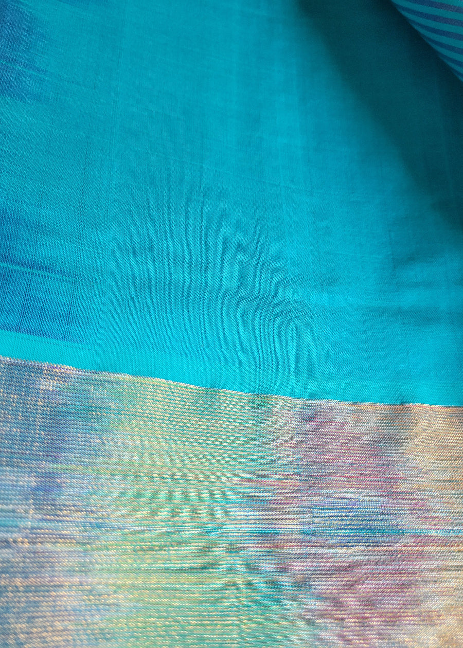 Checked Design Purple And Rama Blue Silk Cotton Saree-TN