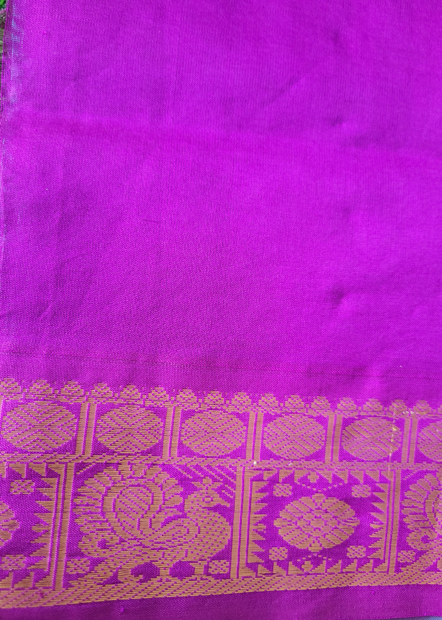 Peacock Blue And Purple Pure Silk -Cotton Saree- TN