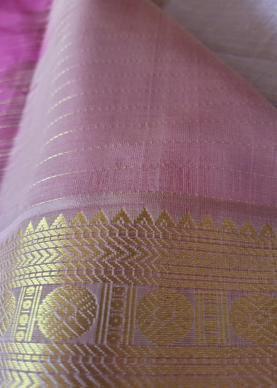 Lakshadeepam Style Beige And Pink Pure Silk- cotton Saree-TN