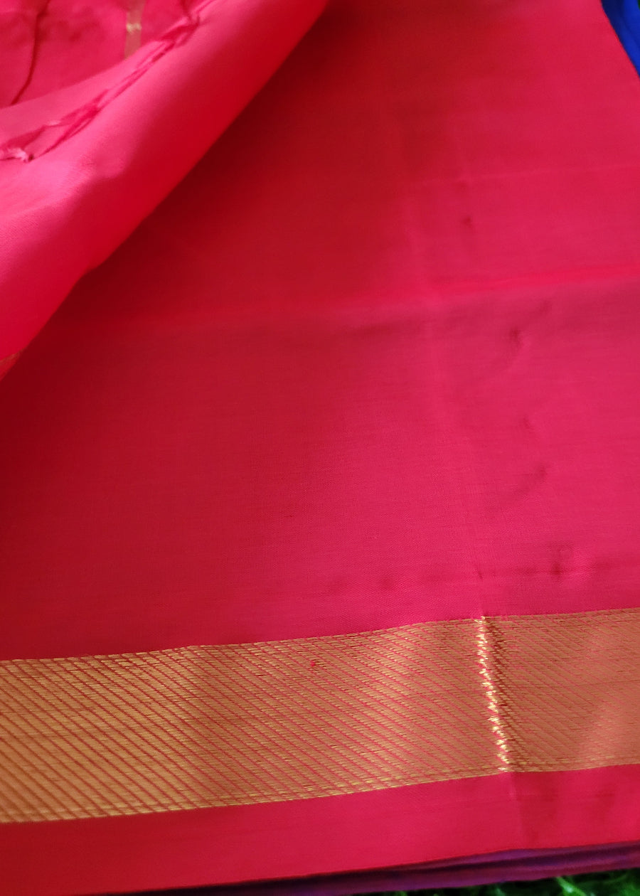 Royal Blue And Red Pure Silk Cotton Saree-TN