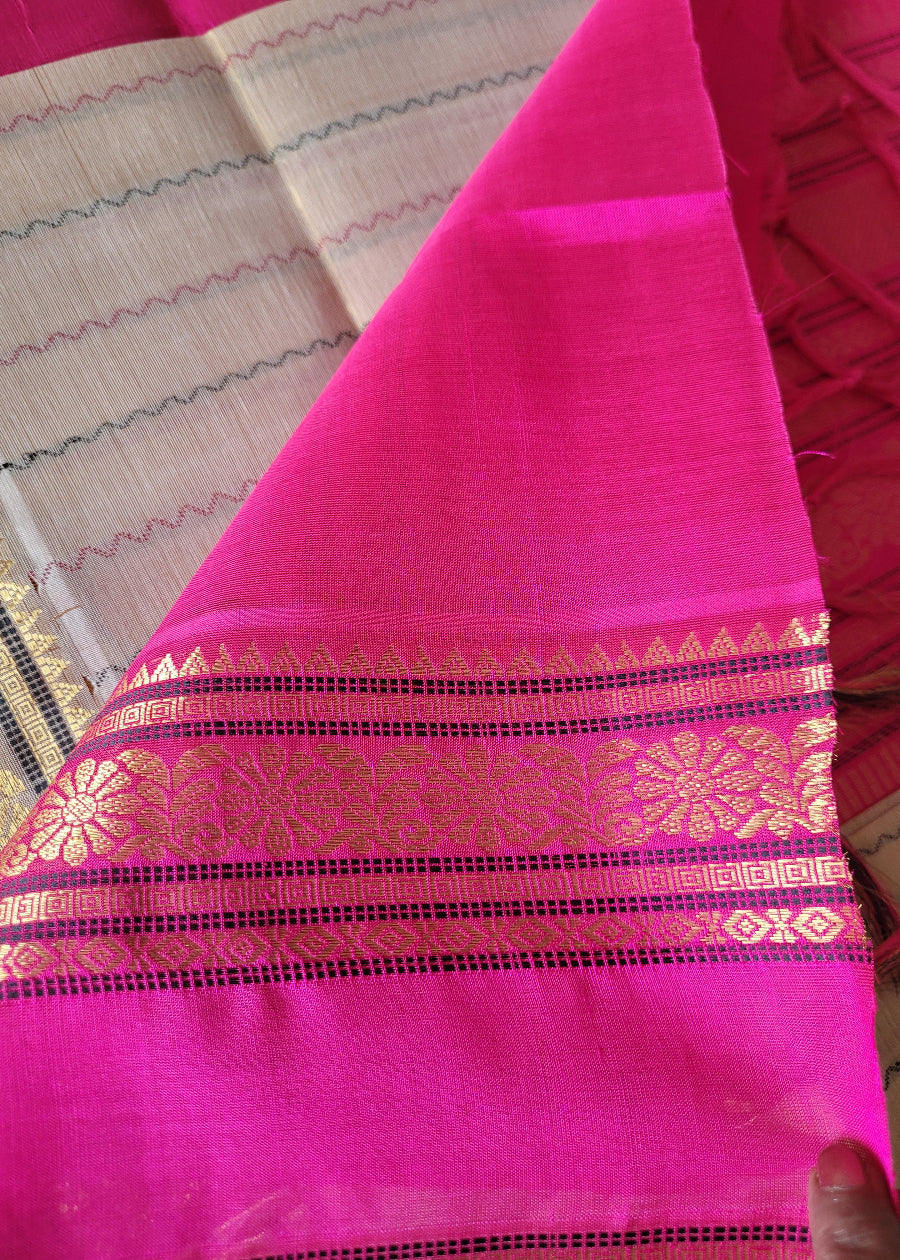 Biscuit Colour And Rani Pink Silk- Cotton Saree- TN