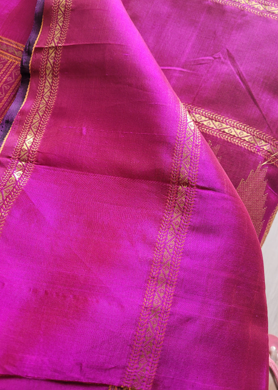 Deep Majenta Silk -Cotton Saree-TN