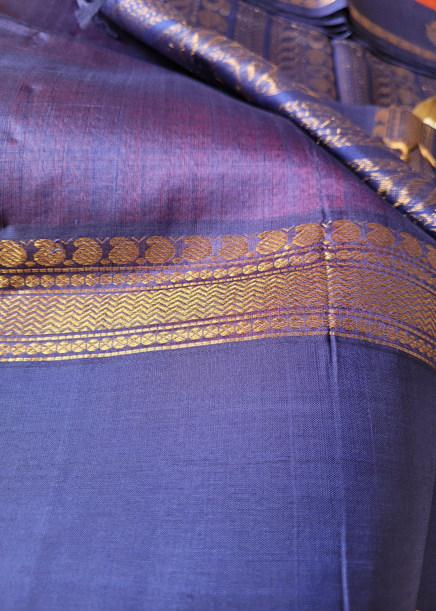 Pink And Ink Blue Pure Silk -Cotton Saree-TN