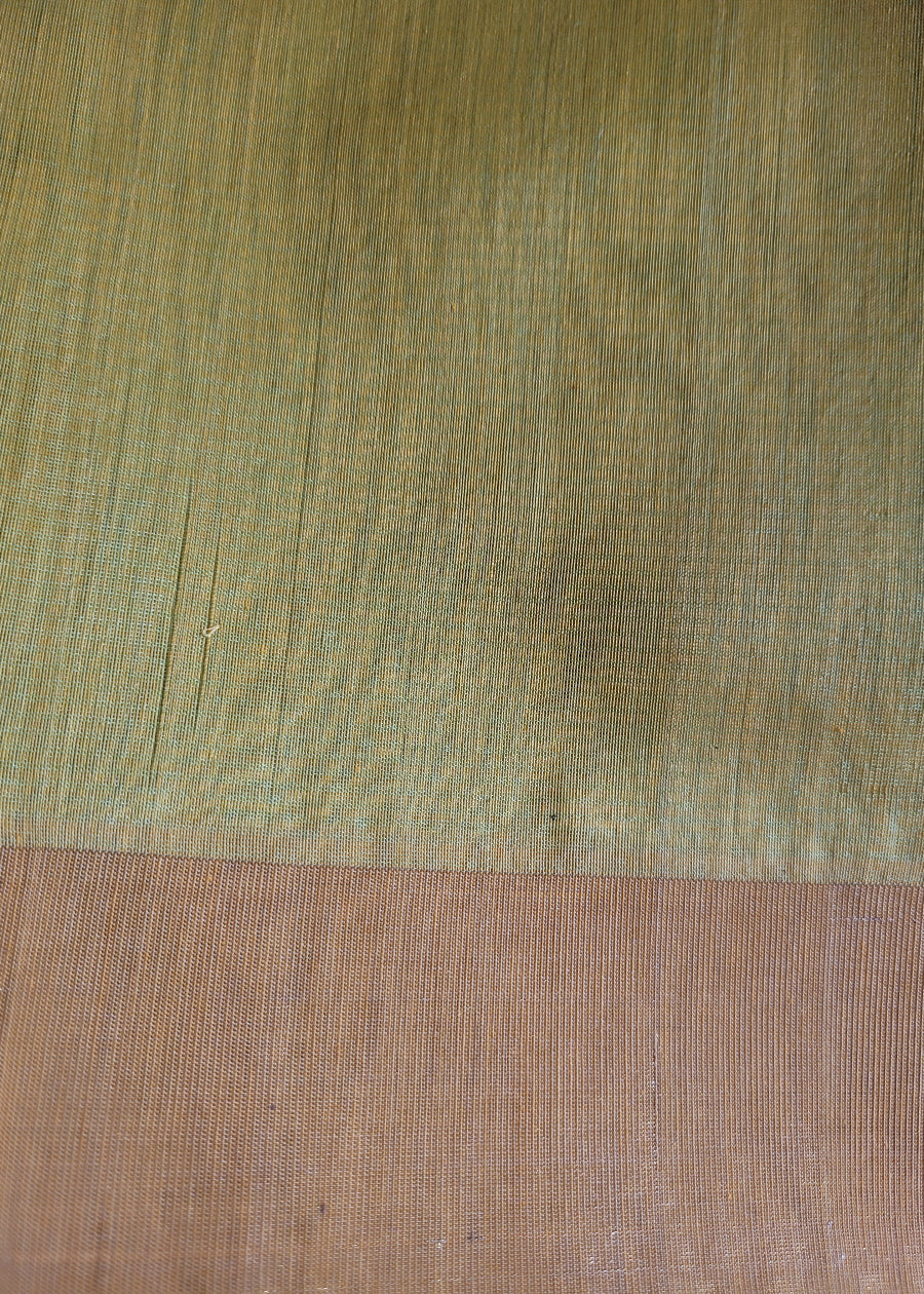 Greenish Yellow Pure Kora Silk Saree- TN