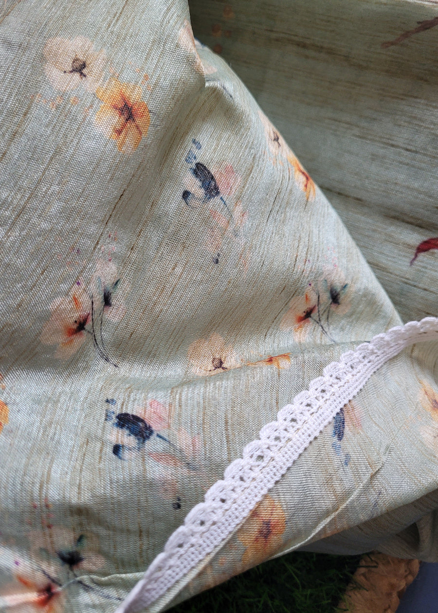 Sage Green Semi Chanderi Saree With Thread Work- Jaipur