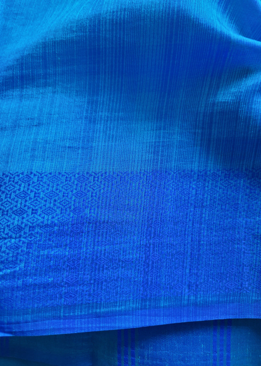 Semi Tussar saree In Copper Sulphate Blue and Ink Blue- Casual