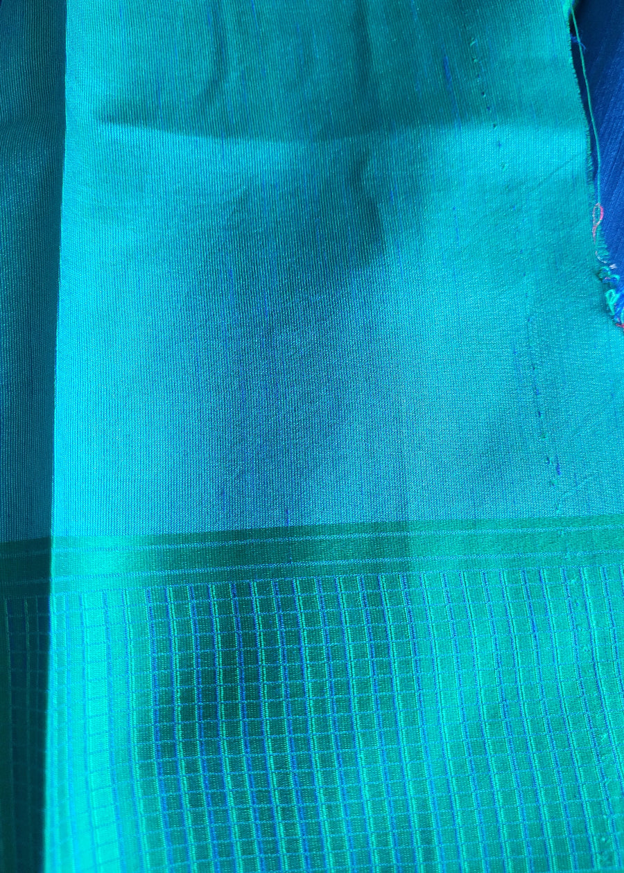 Aqua Blue And Peacock Blue Semi Tussar Saree- Casual