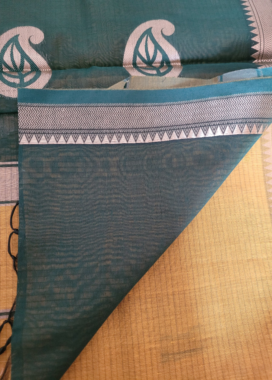 Mustard Yellow And Green Soft Cotton Silk Saree- Casual