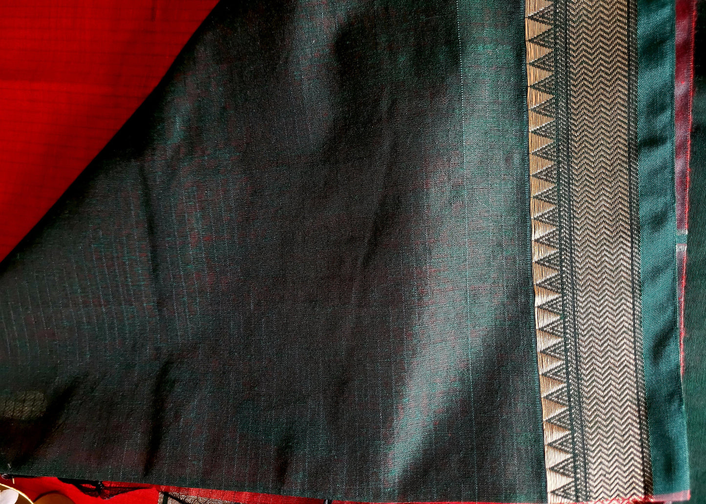 Maroonish Red And Green Soft Cotton Silk Saree - Casual