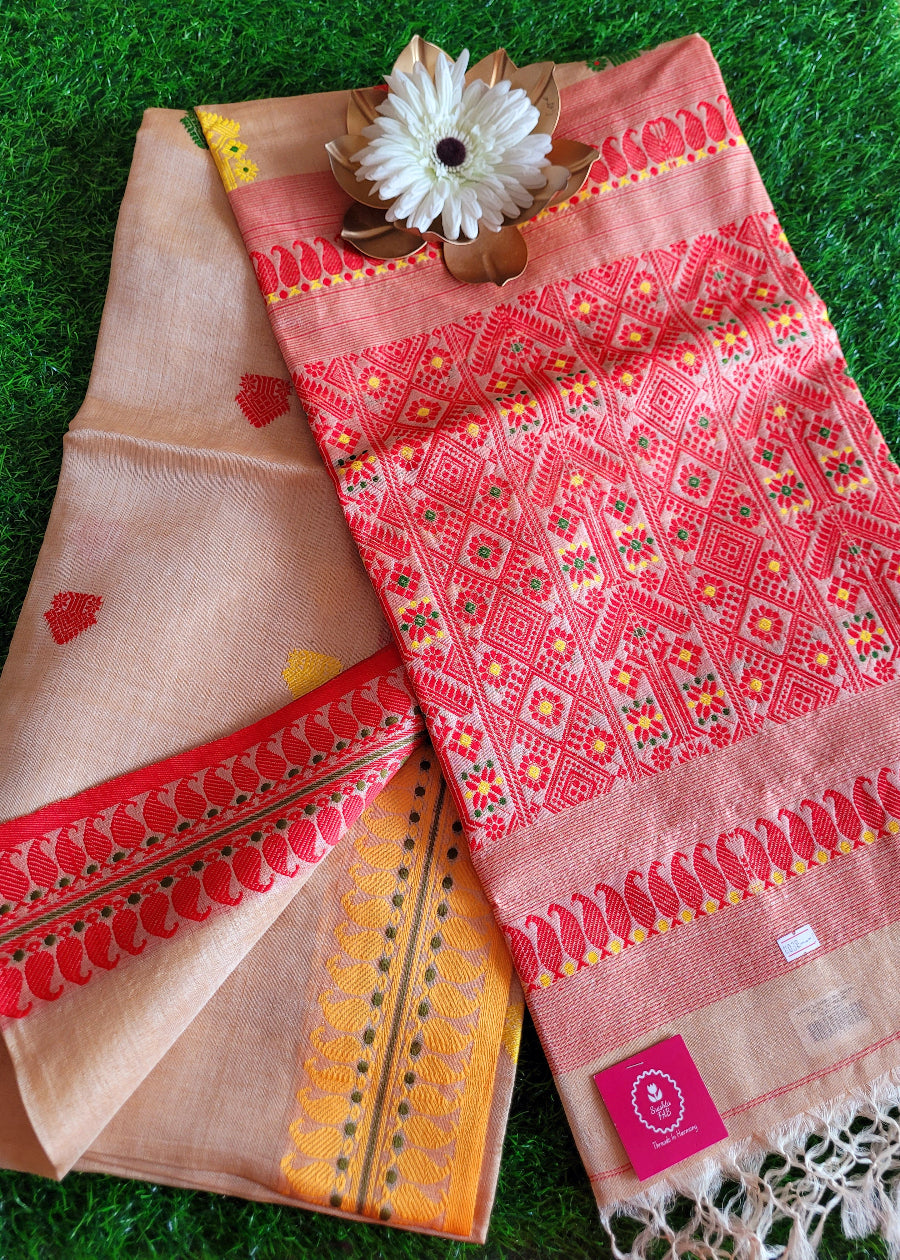 Classic Tussar Silk Saree In Ganga Jamuna Border- Bengal