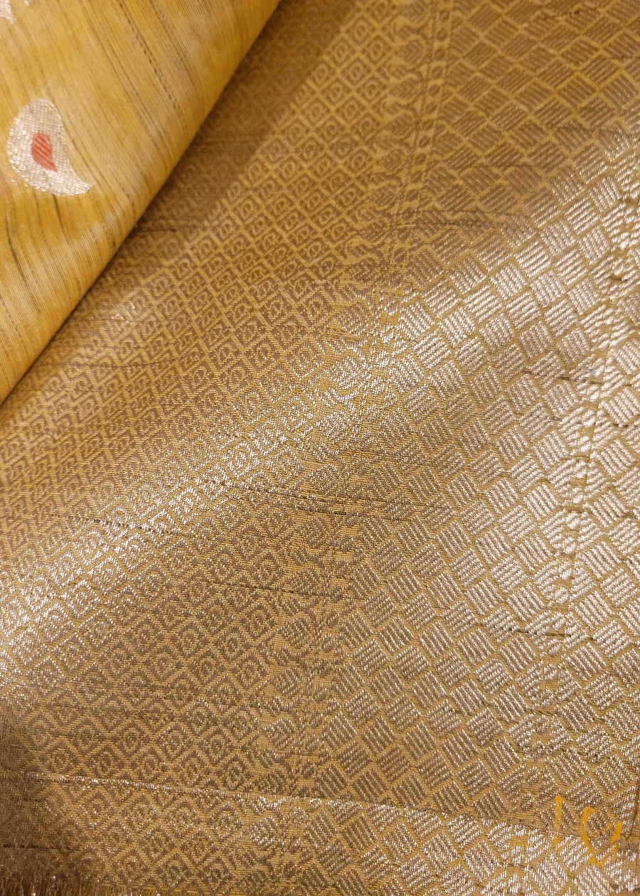 Golden Yellow Semi Munga Silk Saree-Bengal