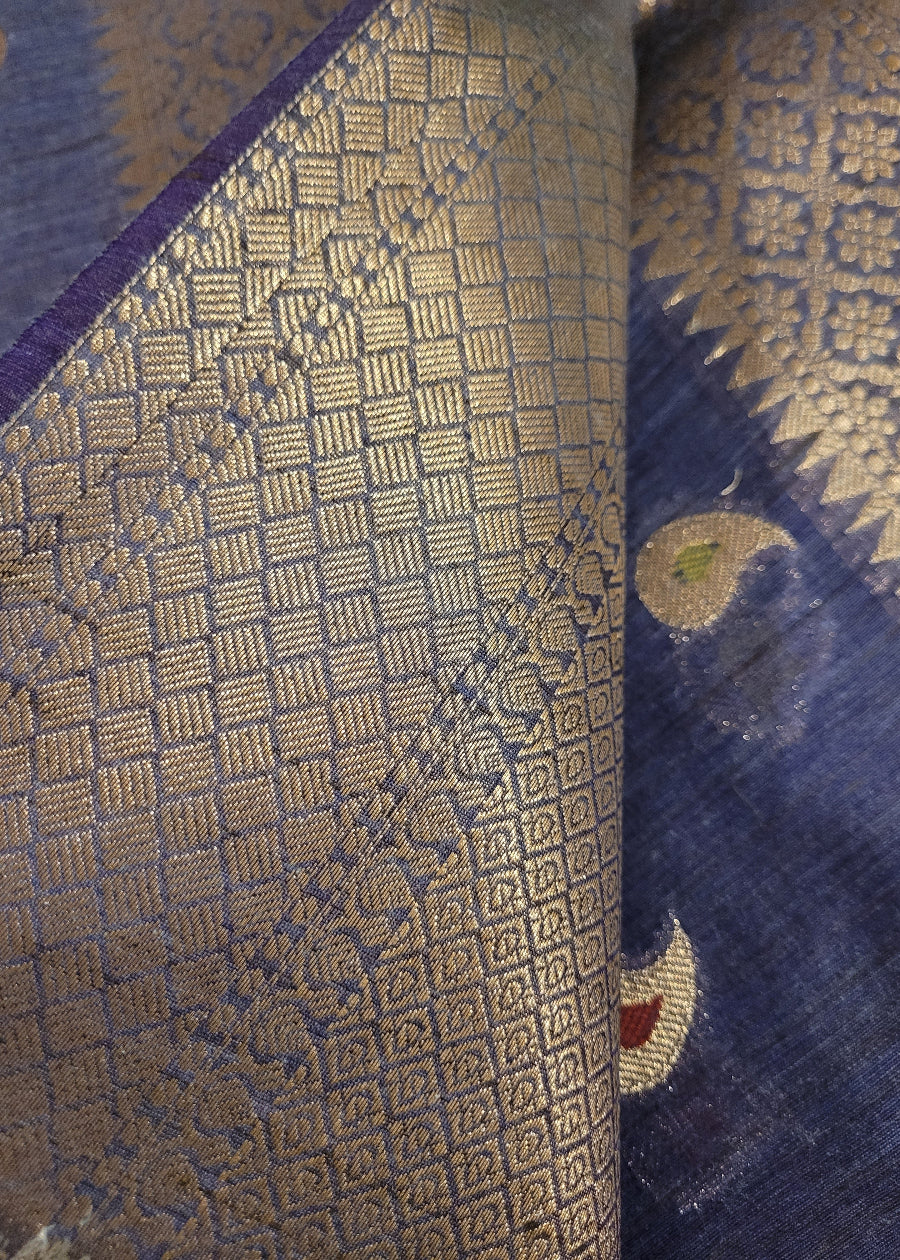 Greyish Blue Semi Munga Silk Saree- Bengal