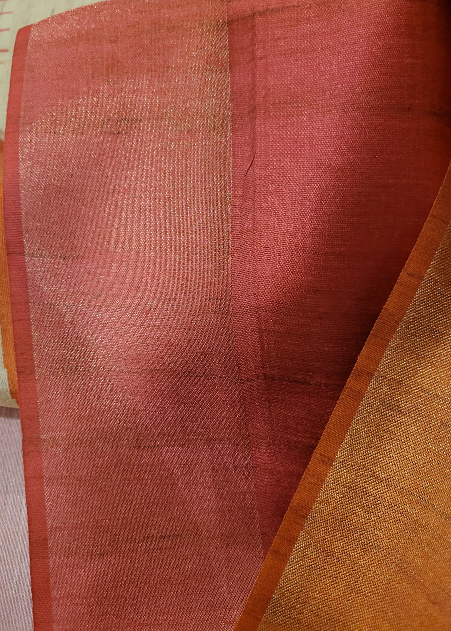 Offwhite and Orange Semi Tussar Saree - Casual Wear