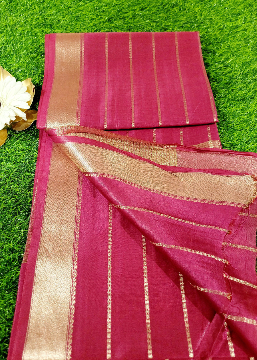 Dark Pink And Gold Colour Semi Silk Saree- Bhagalpur
