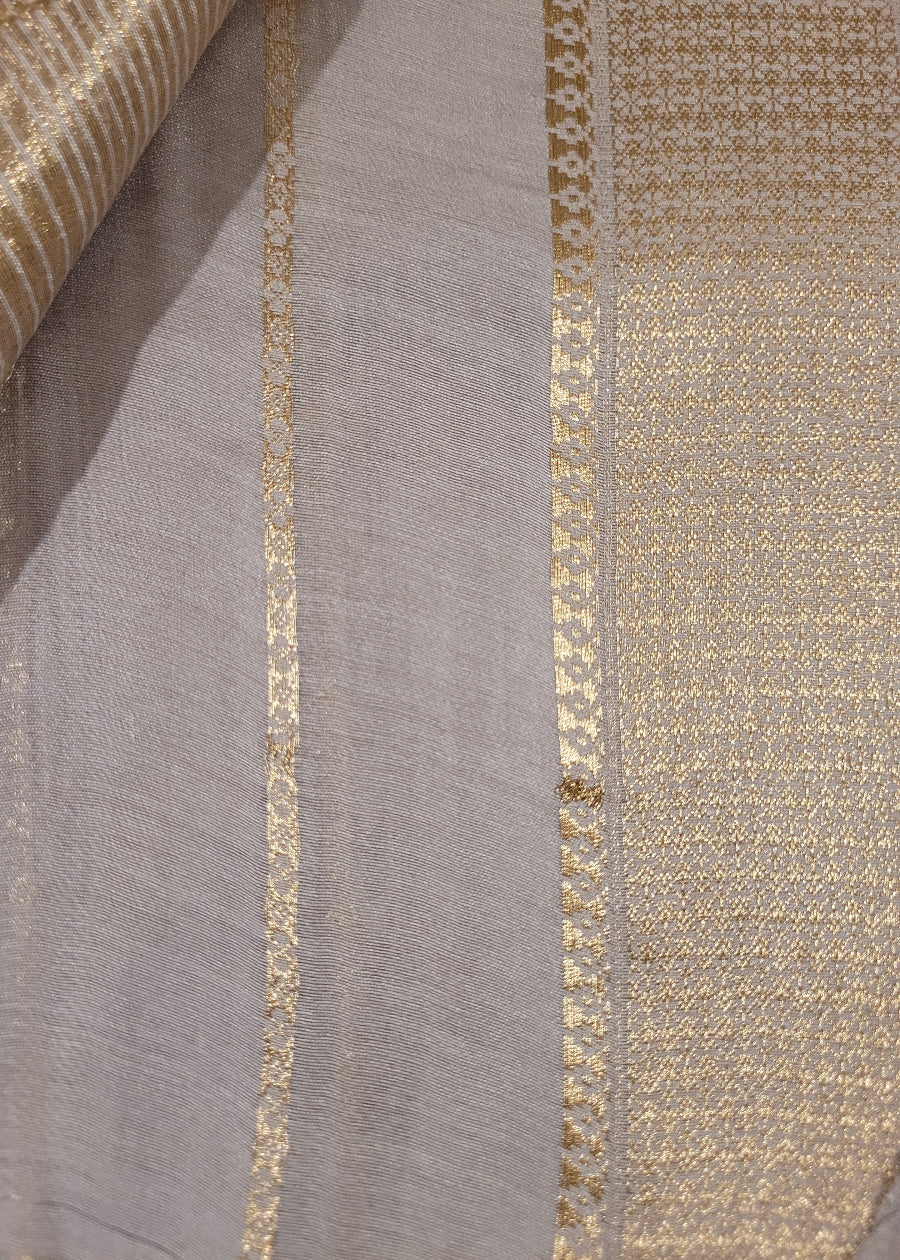 Silvery White And Golden Semi Silk Saree-Bhagalpur