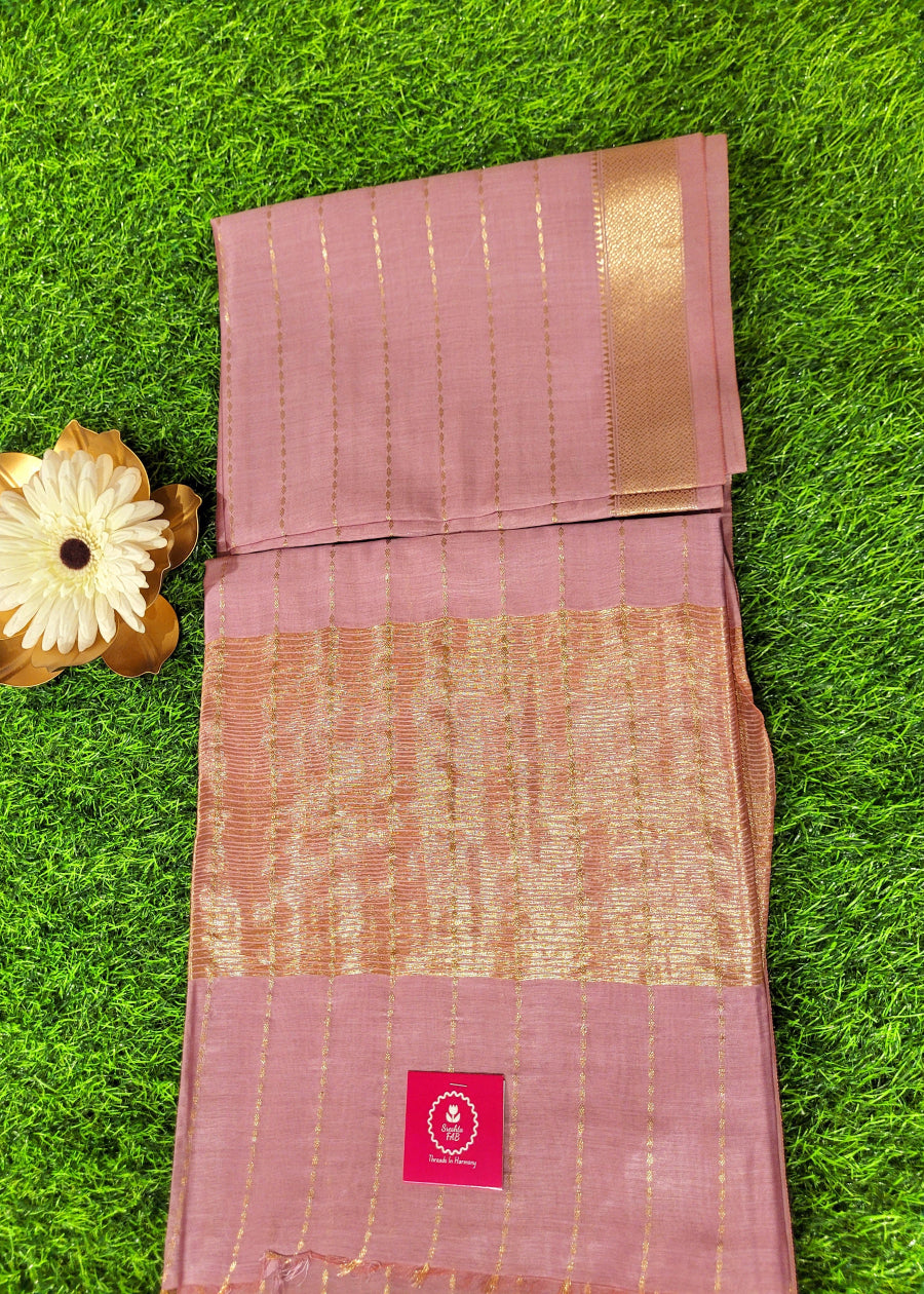 Pinkish Lavender Colour And Gold Semi Silk - Bhagalpur