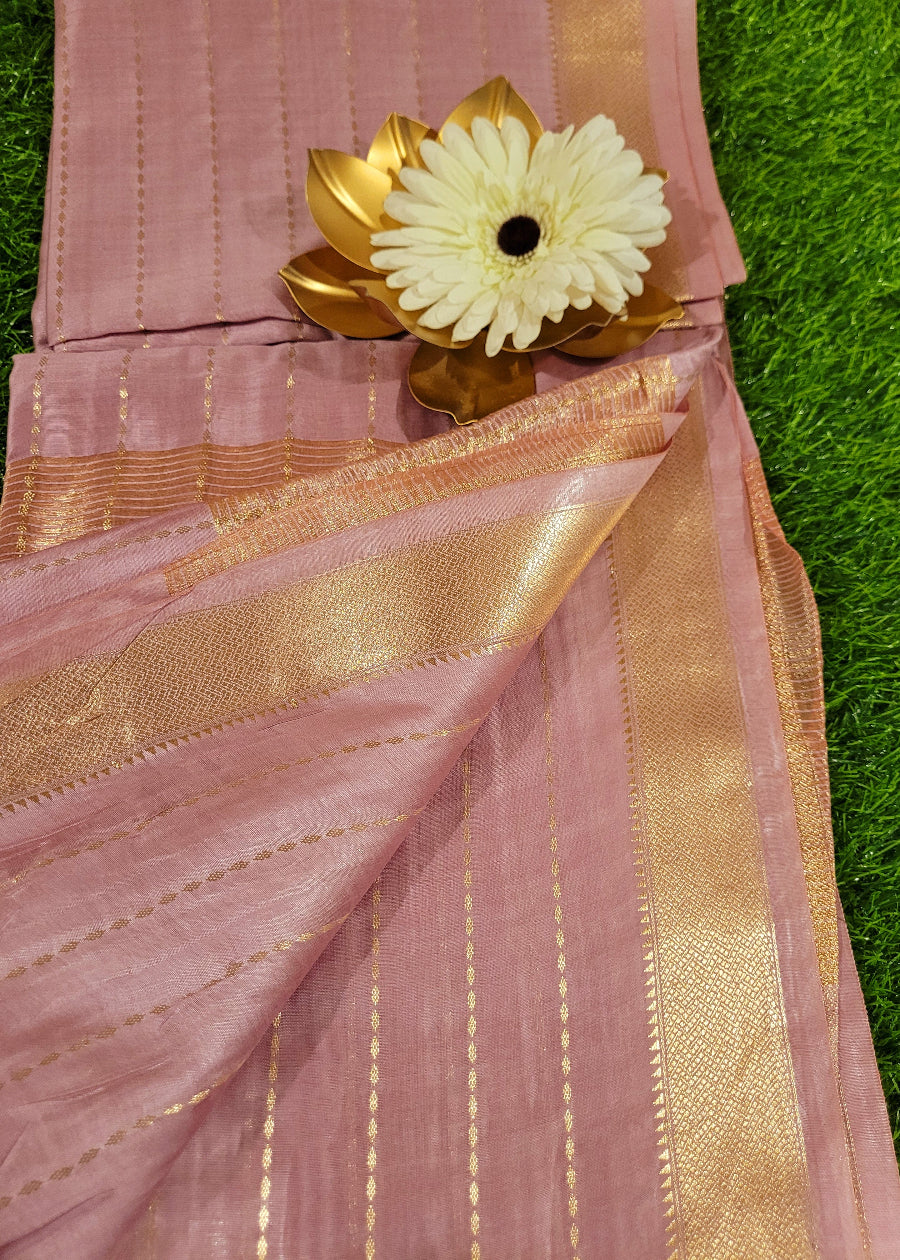 Pinkish Lavender Colour And Gold Semi Silk - Bhagalpur