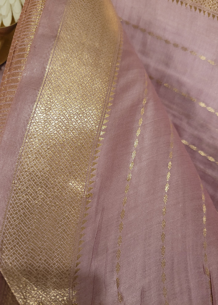 Pinkish Lavender Colour And Gold Semi Silk - Bhagalpur