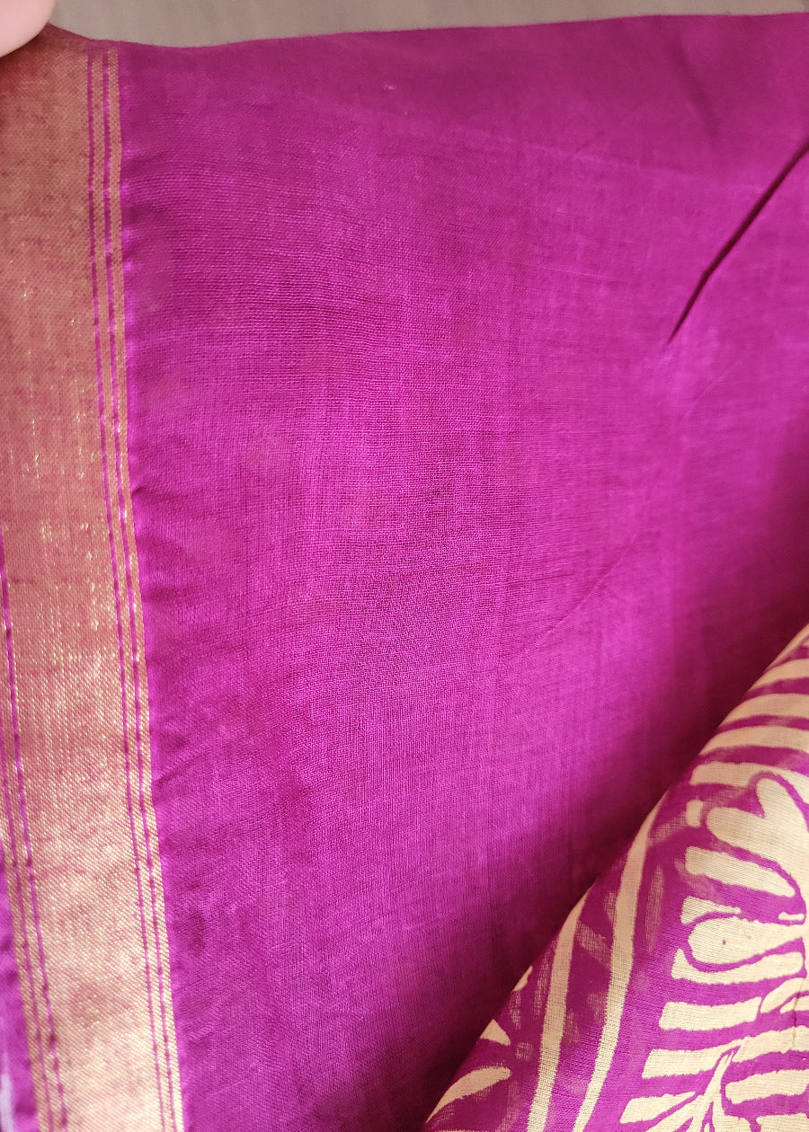 Majenta Colour Chanderi Cotton Silk Saree -Jaipur