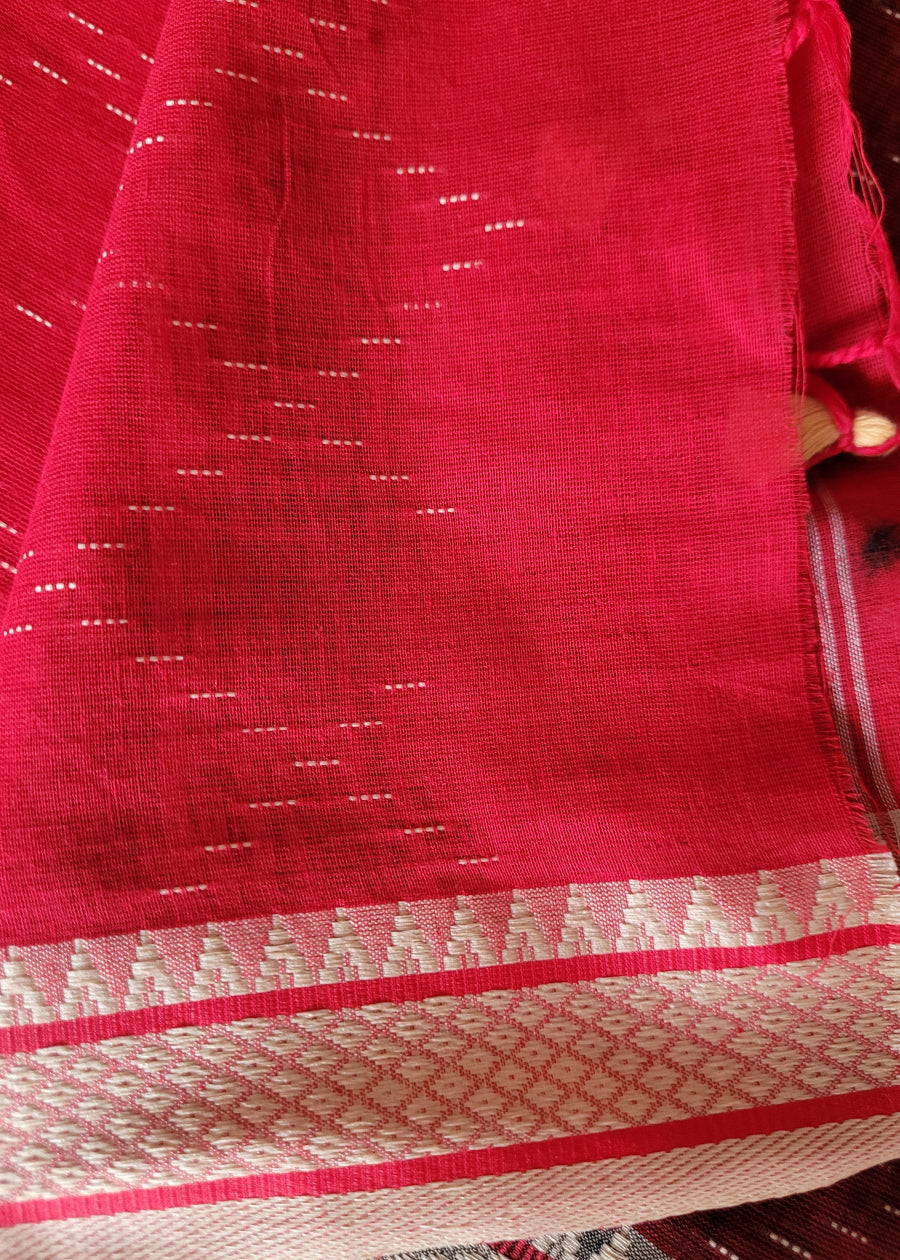 Red And Brown Cotton Saree- Bengal