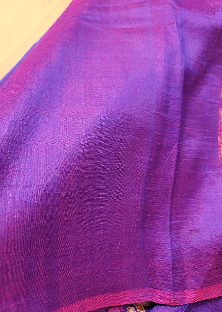 Purple Bishnupuri Pure Silk Saree - Bengal