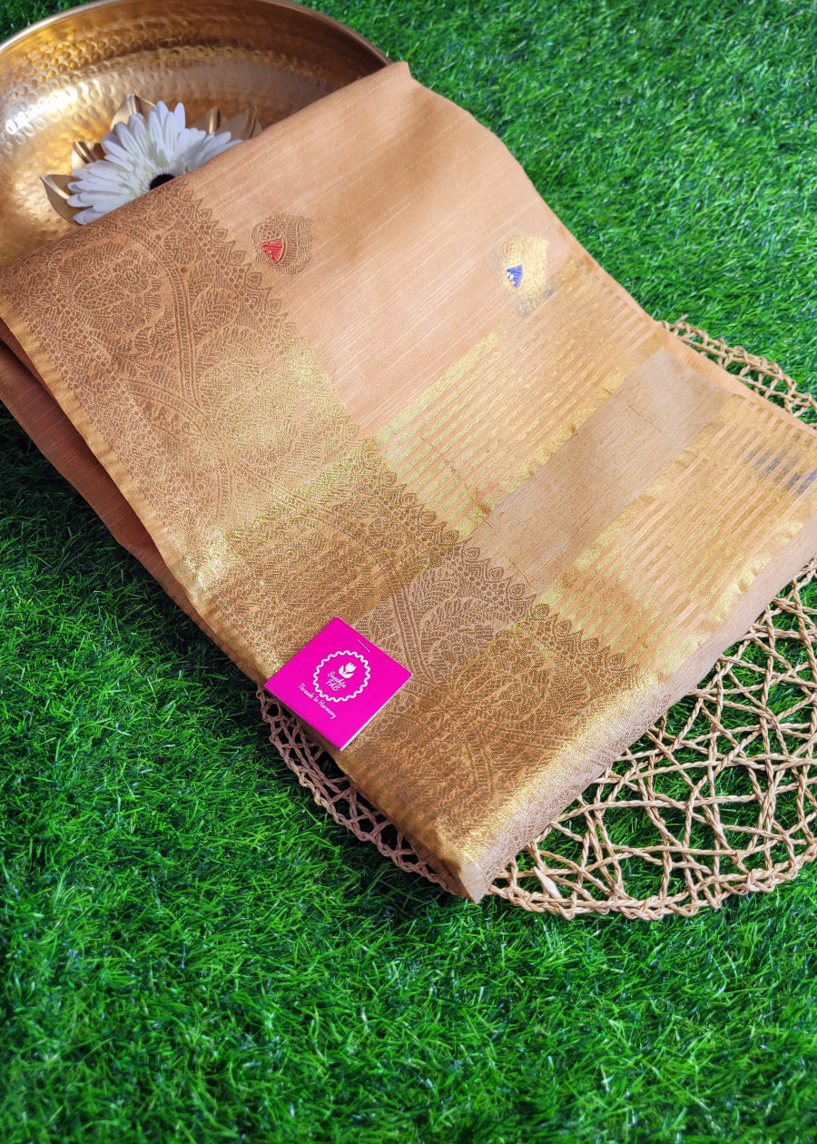 Dark Sandal And Gold Semi Munga Silk Saree-Bengal