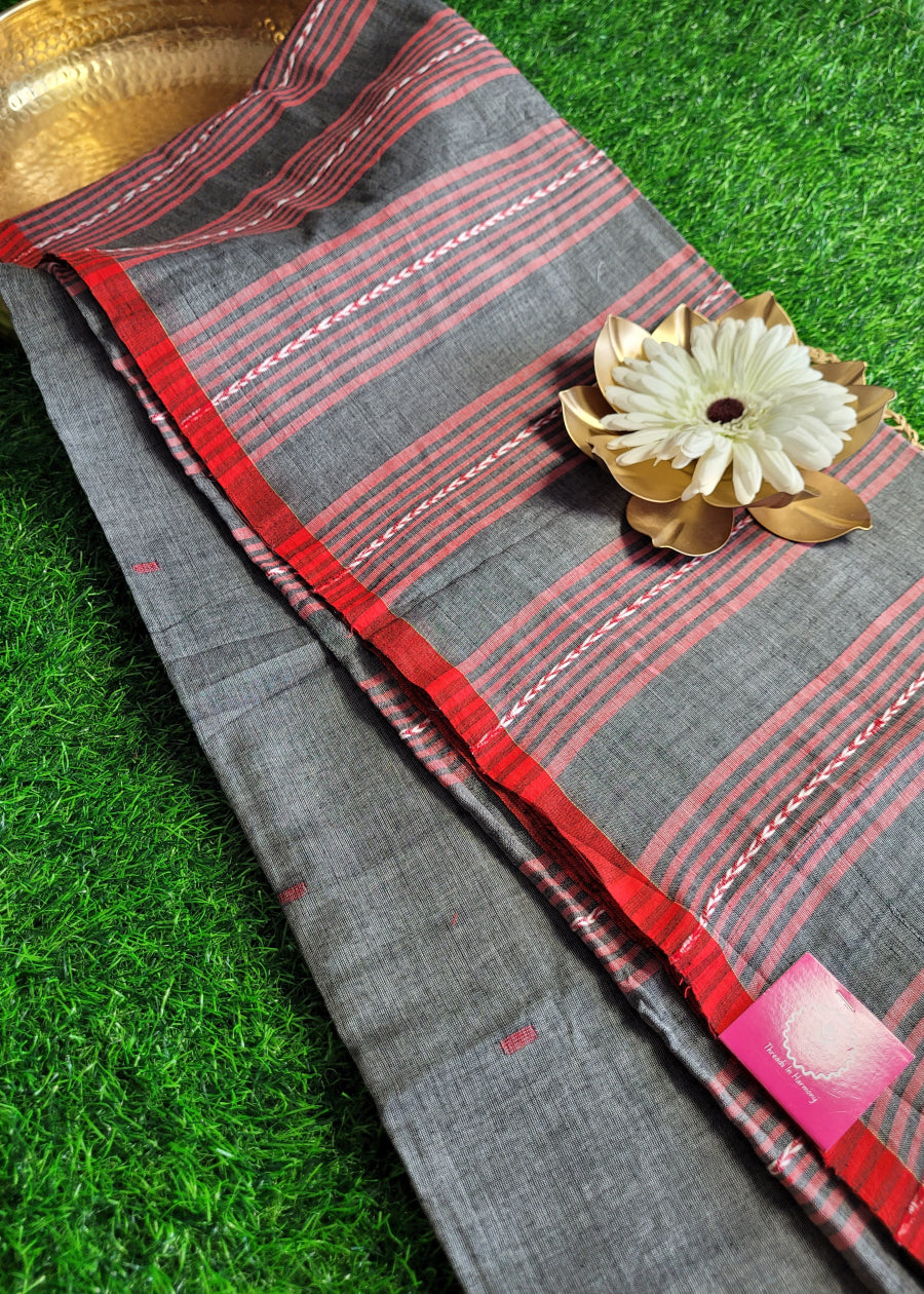 Grey Khadi Cotton Saree - Bengal