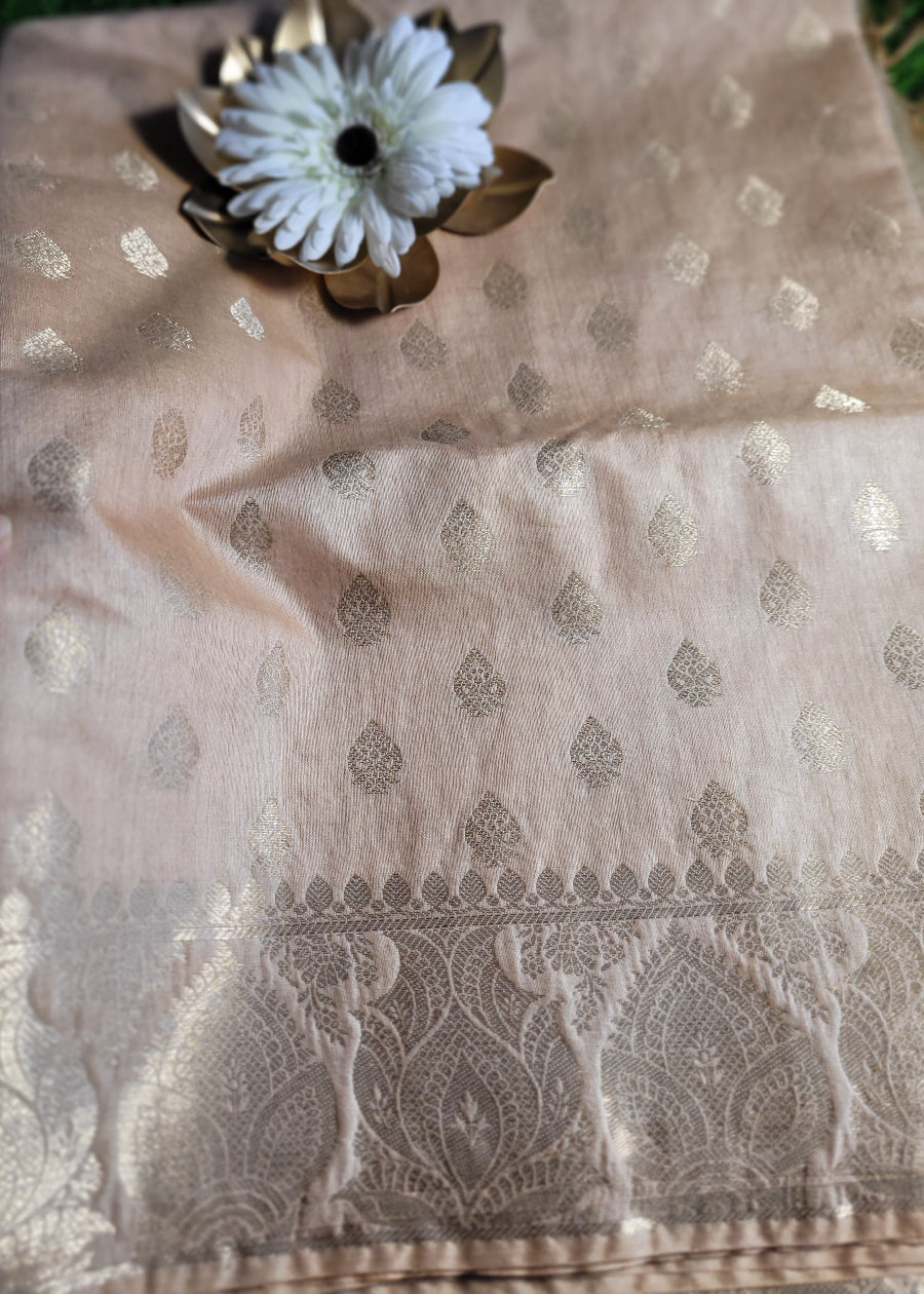 Beige and Gold Semi Munga Silk Saree-Bengal