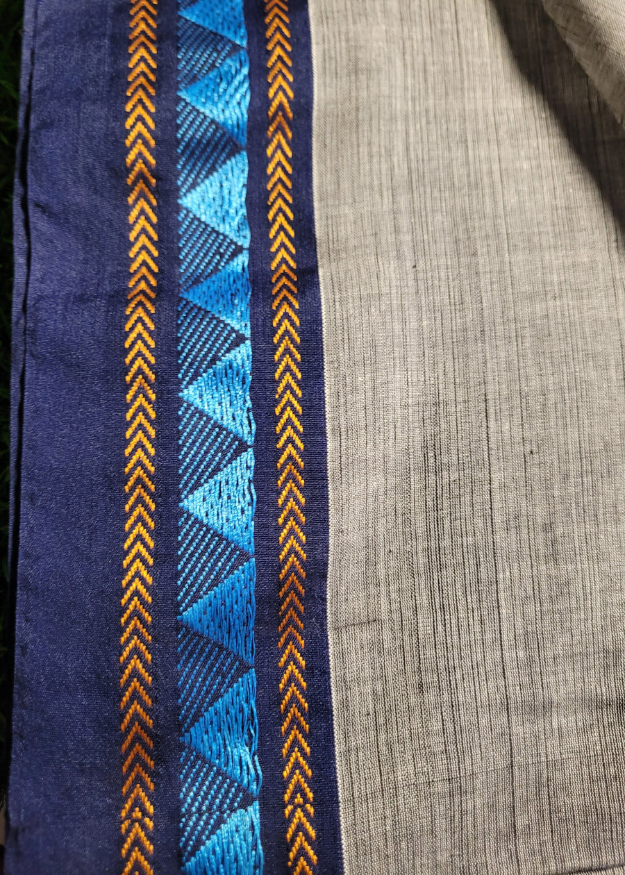 Grey and Navy Blue Soft Cotton Saree-Bengal