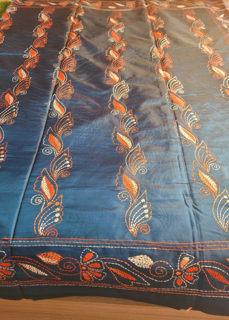 Midnight Blue Kantha Work Saree- Bengal