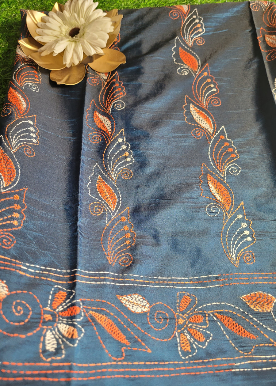 Midnight Blue Kantha Work Saree- Bengal