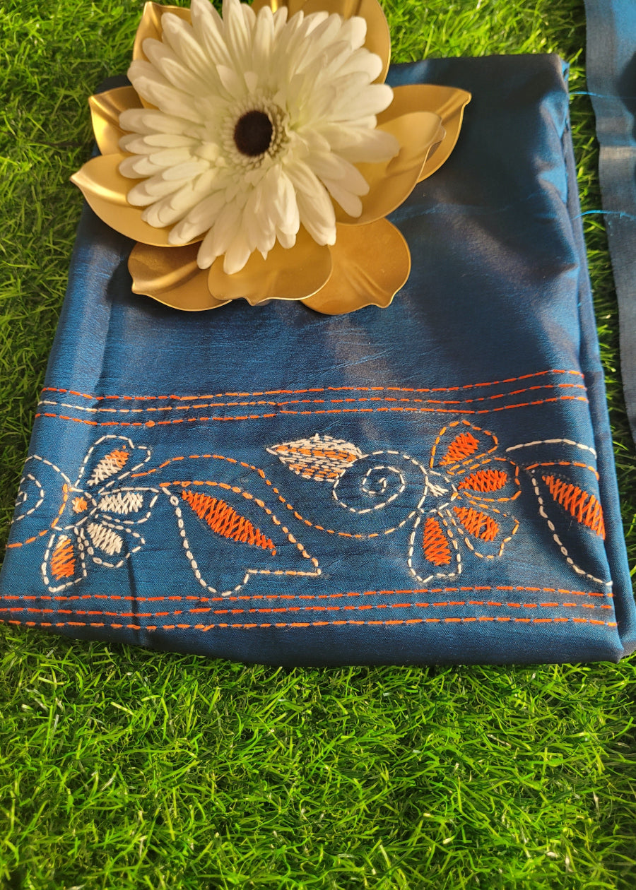 Midnight Blue Kantha Work Saree- Bengal