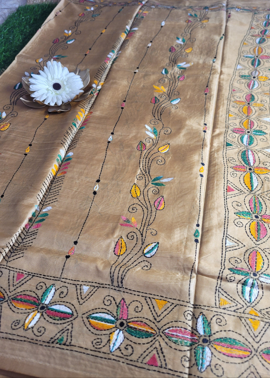 Dark Beige Kantha Work Saree -Bengal