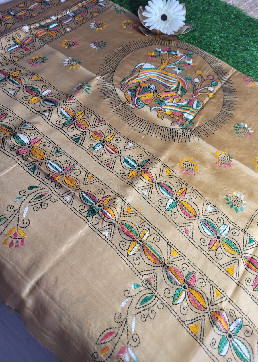 Dark Beige Kantha Work Saree -Bengal