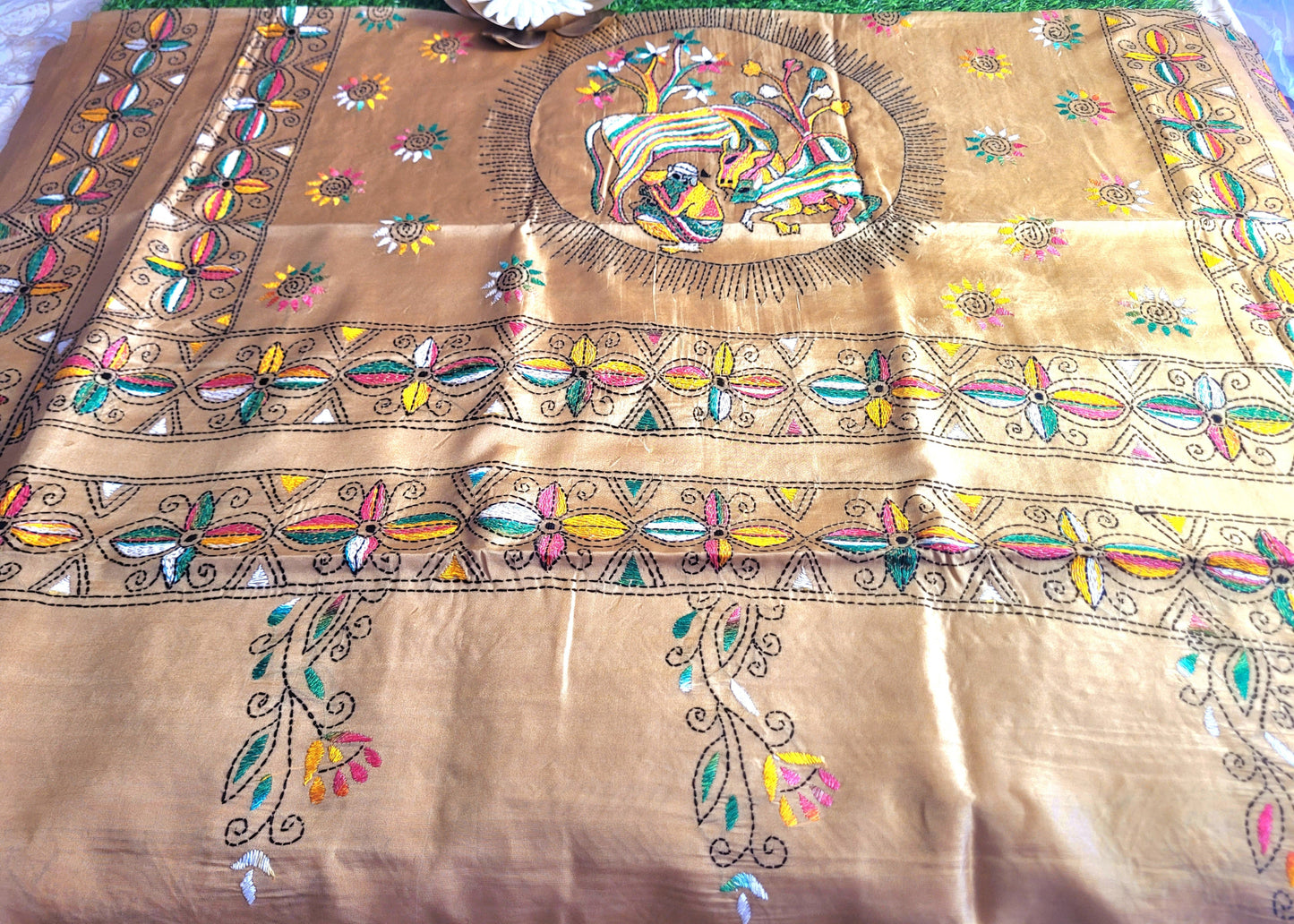Dark Beige Kantha Work Saree -Bengal
