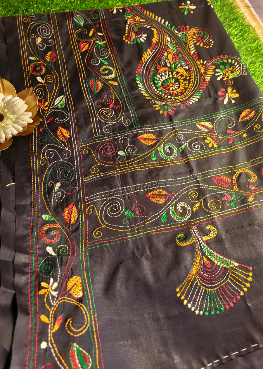Black Kantha Work Saree - Bengal